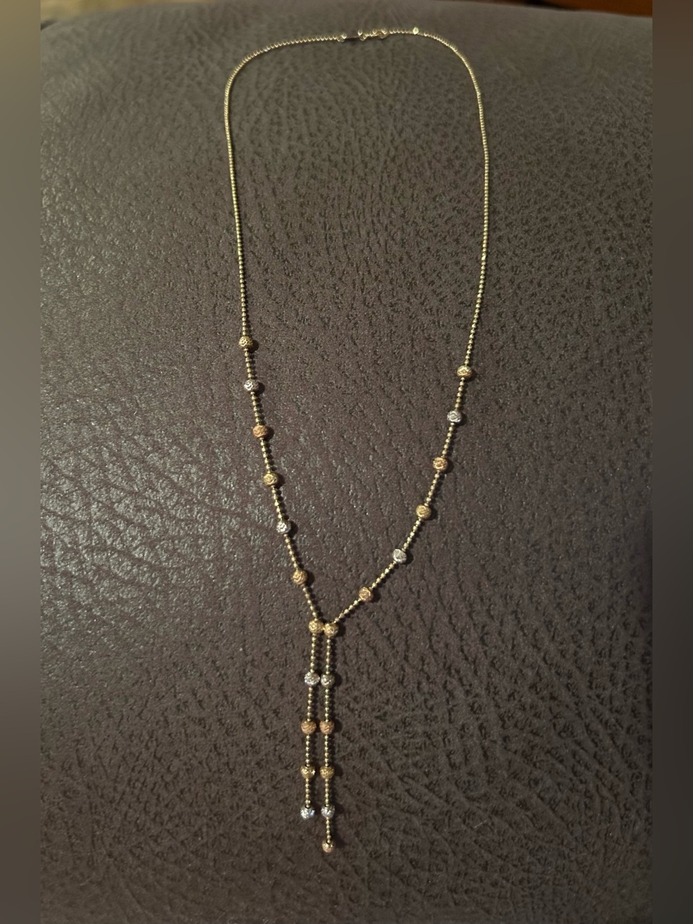 10K Tri-Gold 3mm Bead Center Lariat Necklace